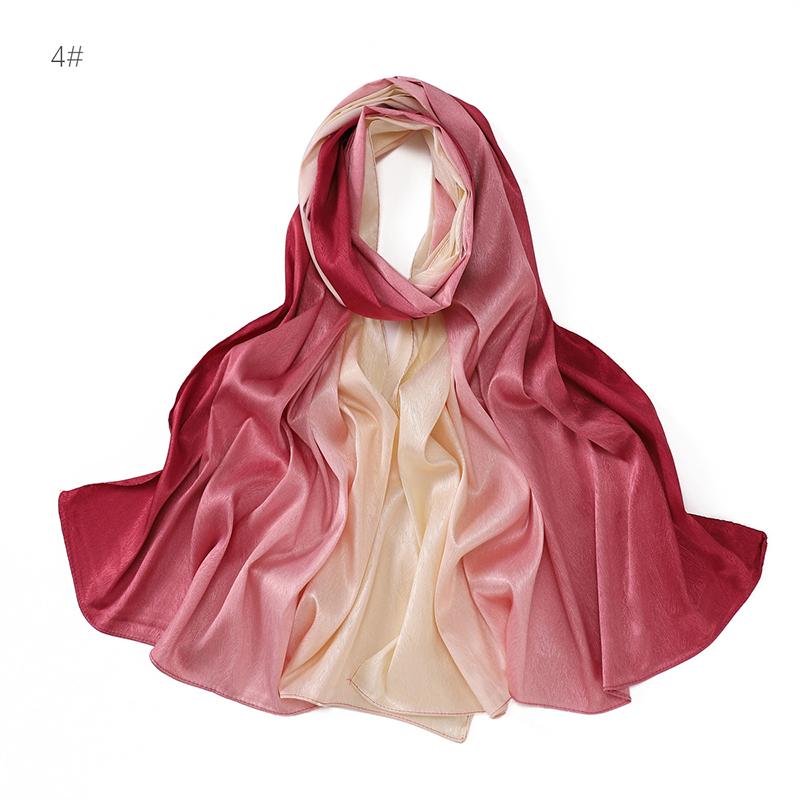 Design Fashion Gradient Color Classic Shiny Silk Scarf Women's Soft Headscarf Solid Color Shawl Headscarf Muslim Scarf