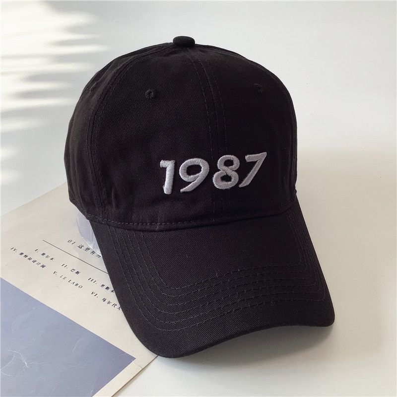 

New Arrival Digital 1987 Three-Dimensional Embroidered Baseball Cap Female Spring and Summer Sun Hat Soft Top Wide Brim Face-Looking Small Peaked Cap Black Adjustable