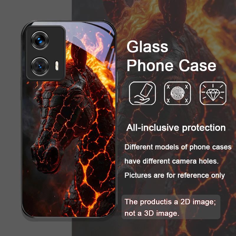 Creative Flame Black Horse Pattern Tempered Glass Phone Case for Motorola Moto G85 G84 G75 Edge 50 Fusion 40 Neo 30 Pro 5G Cover