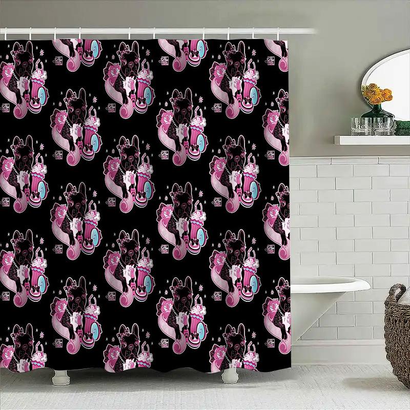 Gothic Kawaii Bat Shower Curtain Halloween Spooky Decor Cute Dark Aesthetic Room Divider Home Decor
