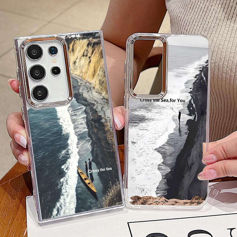 

Простой морской узор Прозрачный чехол для телефона Samsung S24 FE S23 S22 Ultra S21 A55 A54 A35 A34 A14 Ударопрочный защитный объектив Прозрачный мягкий чехол Samsung S24