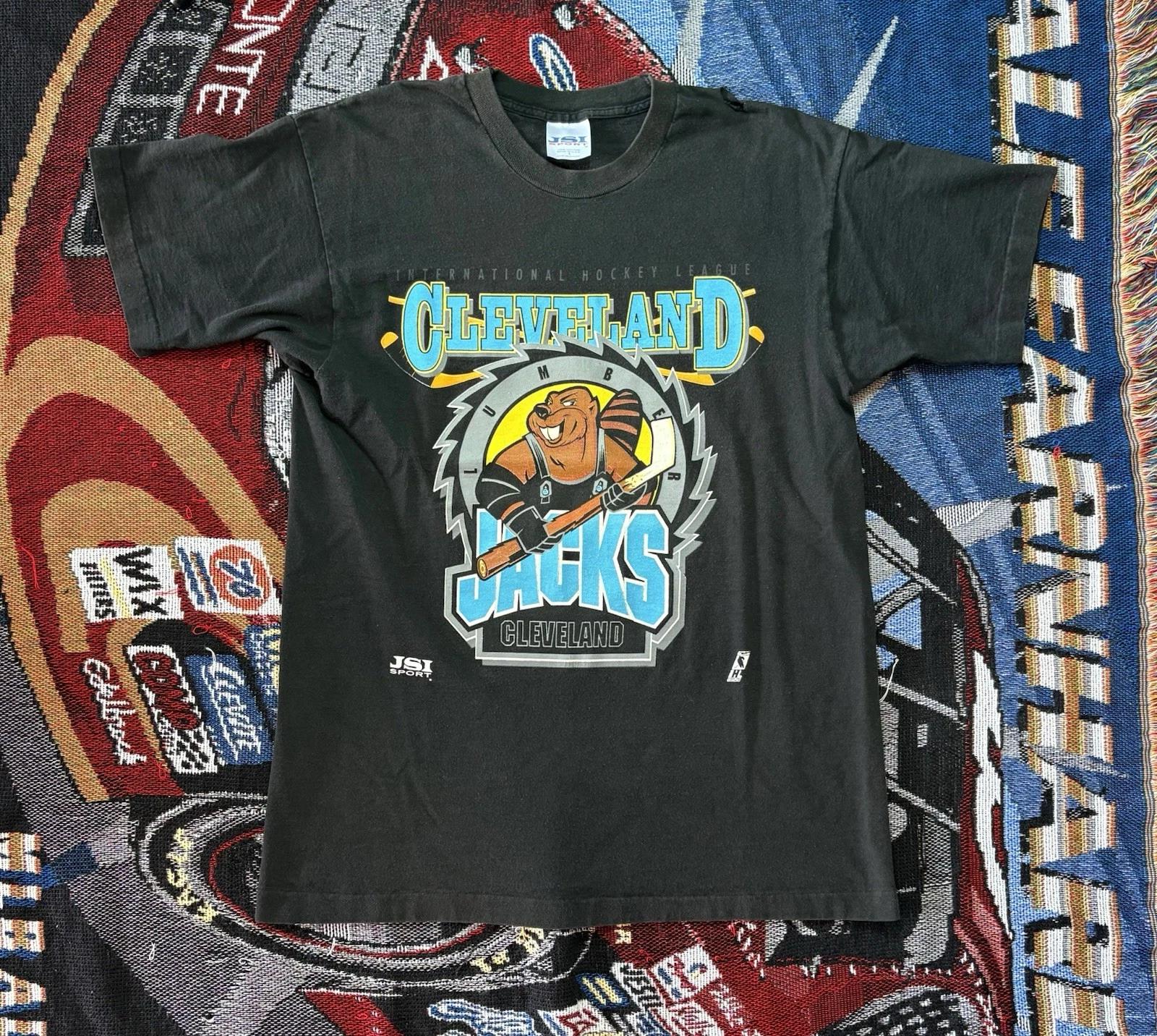 Vintage Cleveland Lumberjacks Shirt Large 90s Logo IHL Hockey JSI Flaw Read 3XL