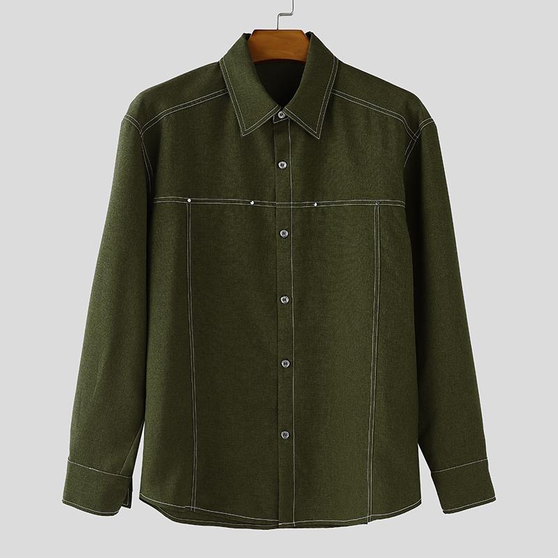 

INCERUN Men Turn-down Collar Long Sleeve Stitching Casual Oversized Shirts Tops 3XL зелёный
