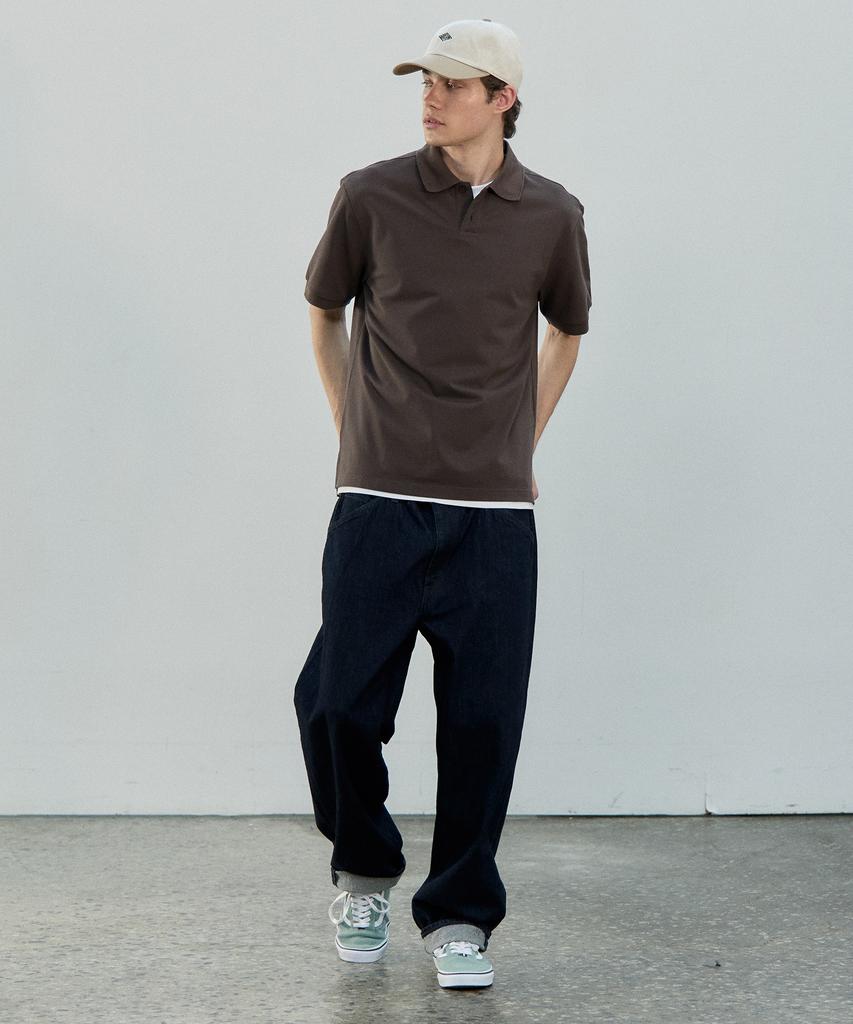BASIC HOUSE Uni Semi-Overfit Pique Polo Shirt Brown Lyts3104