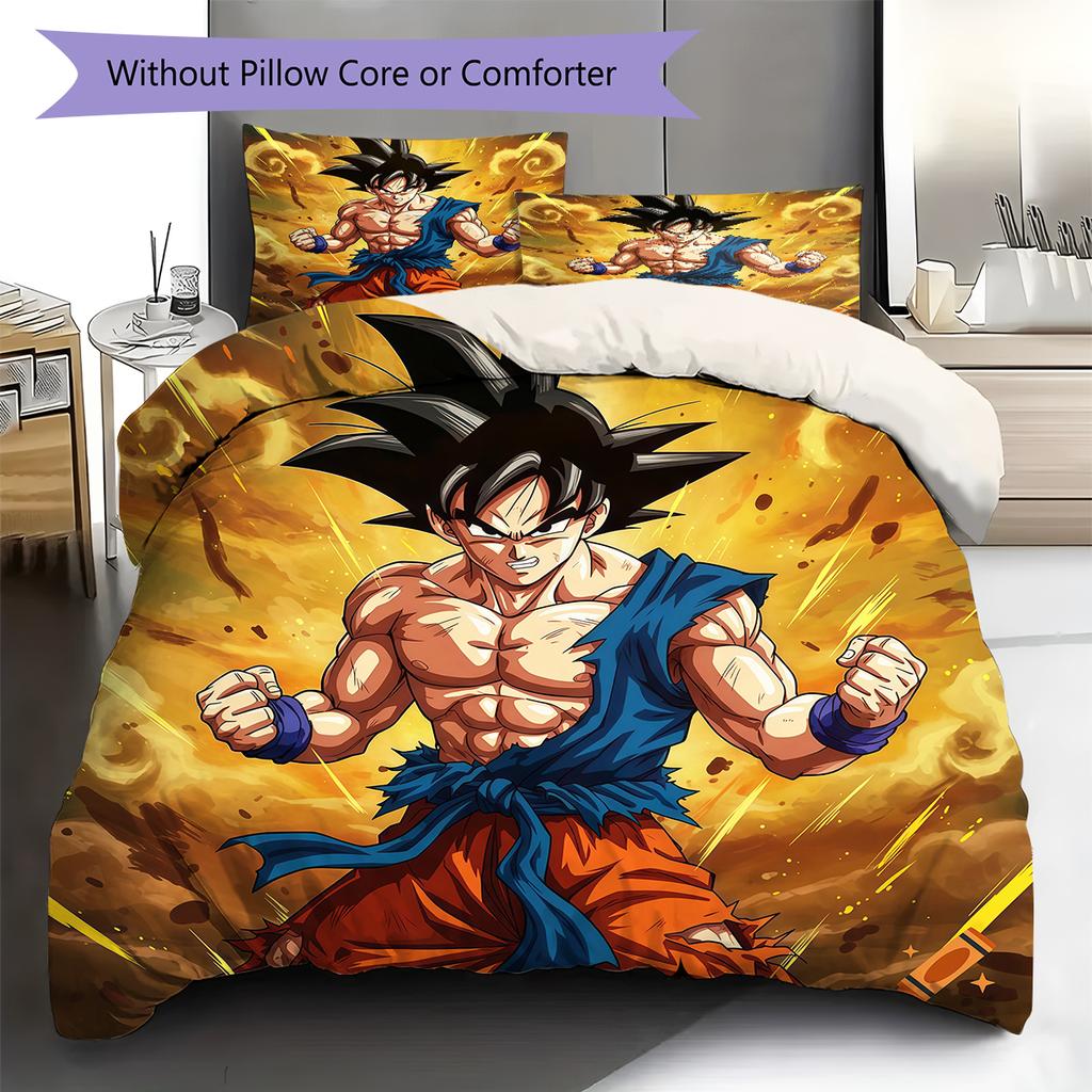 Son Goku Pattern Bedding,Quilt Set Quilt Cover Pillowcase Home Birthday Gift (1 * duvet cover + 2 * pillowcase, without core)