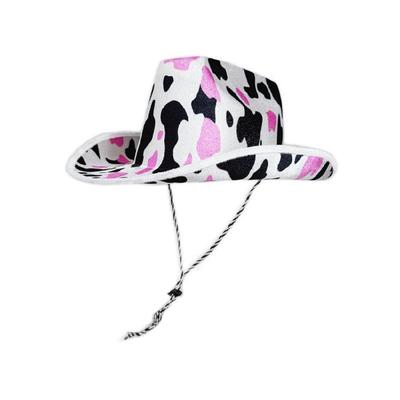 Stylish Cow Print Cowgirls Hat Adjustable Neckstrop Hat For Costume Parties Halloween Evening Party Dressingup Headwear