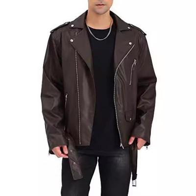 Herren 2024 Schlank geschnittene Koreanischer Stil Leder Motorradjacke mit asymmetrischem Mehrfach-Reißverschluss Revers