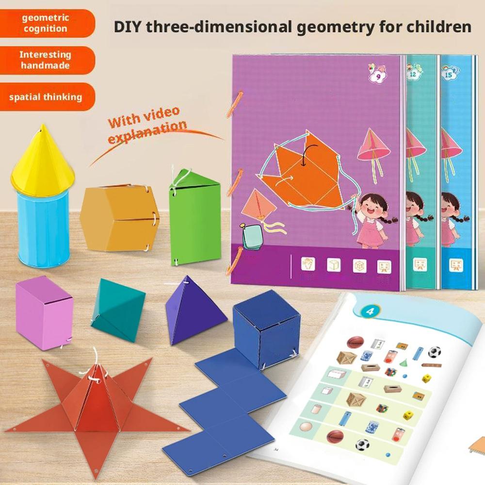 Pull String 3D Geometry Learning Book Childrens DIY Solid Books Solids Geometric Models Space Thinking Training Game