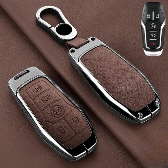 Zinc Alloy Leather Car Remote Smart Key Fob Case Cover For Lincoln MKX MKZ MKC