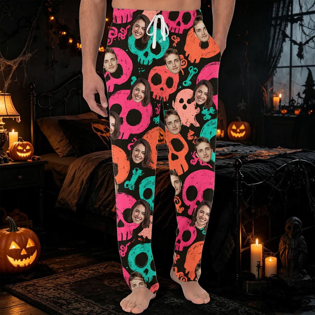 Men's Halloween Pajama Pants with Pockets, Casual Long Sleep Pants for Home