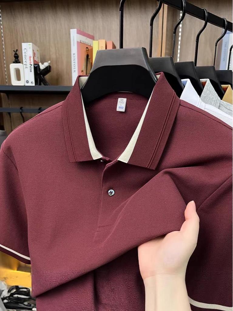Men's Breathable Cotton Polo Shirt: Short Sleeve, Skin-Friendly, Light Business Casual, Lapel T-shirt, Versatile Base Layer Top.