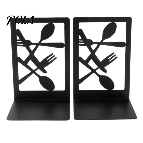Desktop Decoration Bookends 1 Pair Kitchen Metal Decorative Bookend for Shelves, Heavy Duty Non-Skid Book Holder Stand, Black Support Stopper
