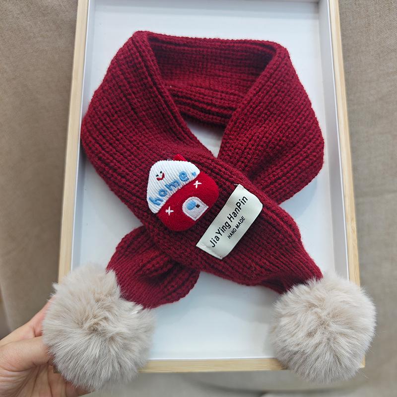 Korean Style Cute Red Knit Scarf for Children - Cozy Autumn/Winter Neck Warmer for Festive Season