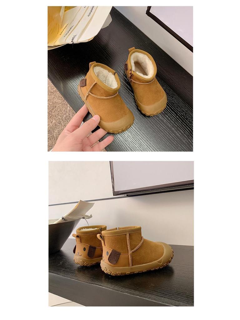 Korean-Style Unisex 2025 Winter Boots: Side Zipper, Plush Lined, Anti-Kick, Warm Cotton, Short Snow Boots for Kids