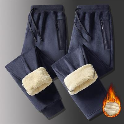 Men's Fashion Winter Sports Sweatpants with Fleece and Fleece Slacks Warm Loose Pants