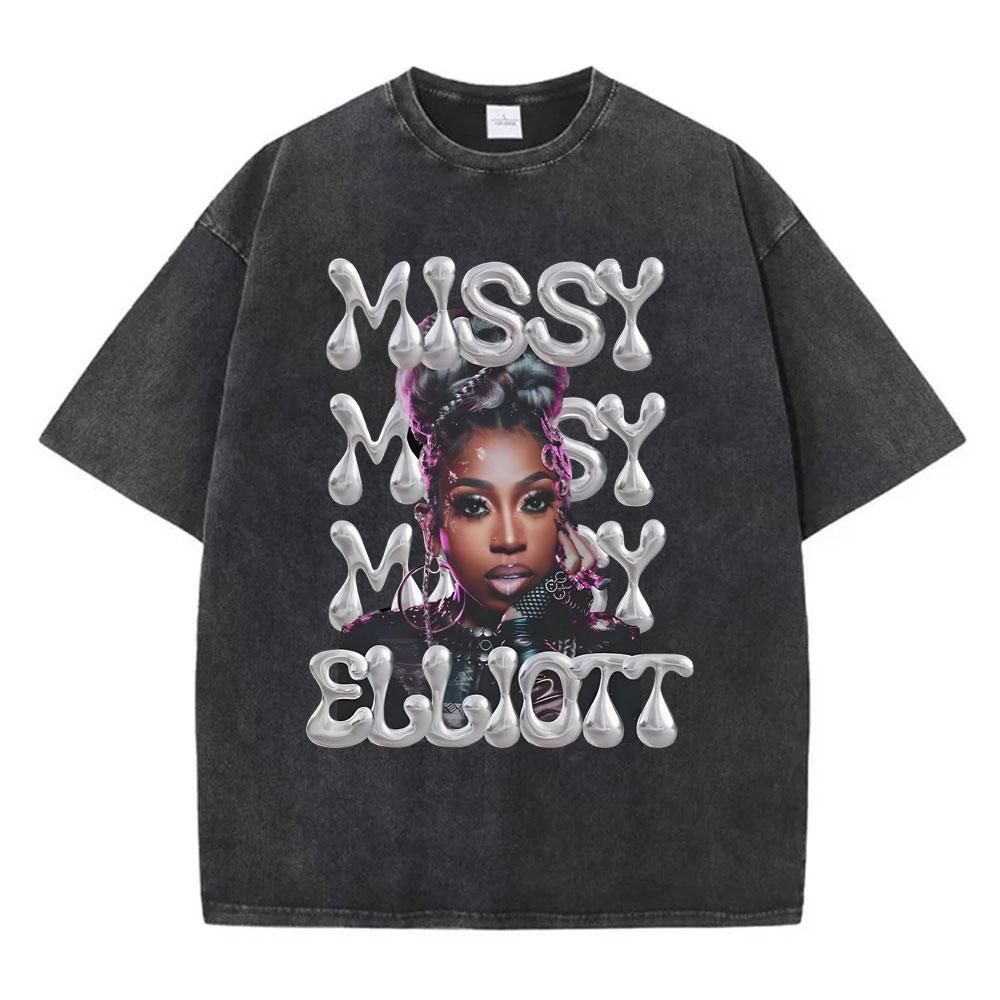 

Rapper Missy Elliott Graphic T Shirts Fashion Hip Hop Vintage Washed Tshirt Unisex Casual Oversized Cotton Tshirts Streetwear S