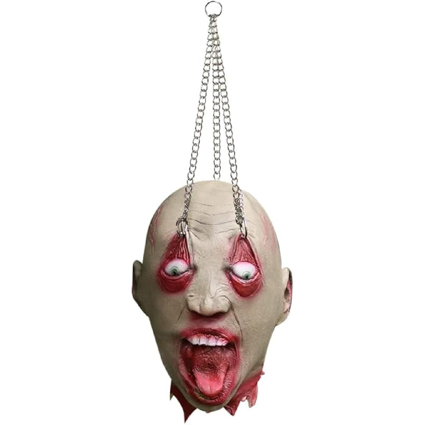 Cafele Halloween Cut Off Head Prop with wig Bloody Creepy Scary Zombie Latex Hanging Severed Head Halloween Party Cosplay Man