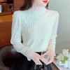 Winter Fashion New 2024 Long Sleeve Stand Collar Apricot Velvet Lace Blouse Shirt Women Tops Blouses Shirts J784