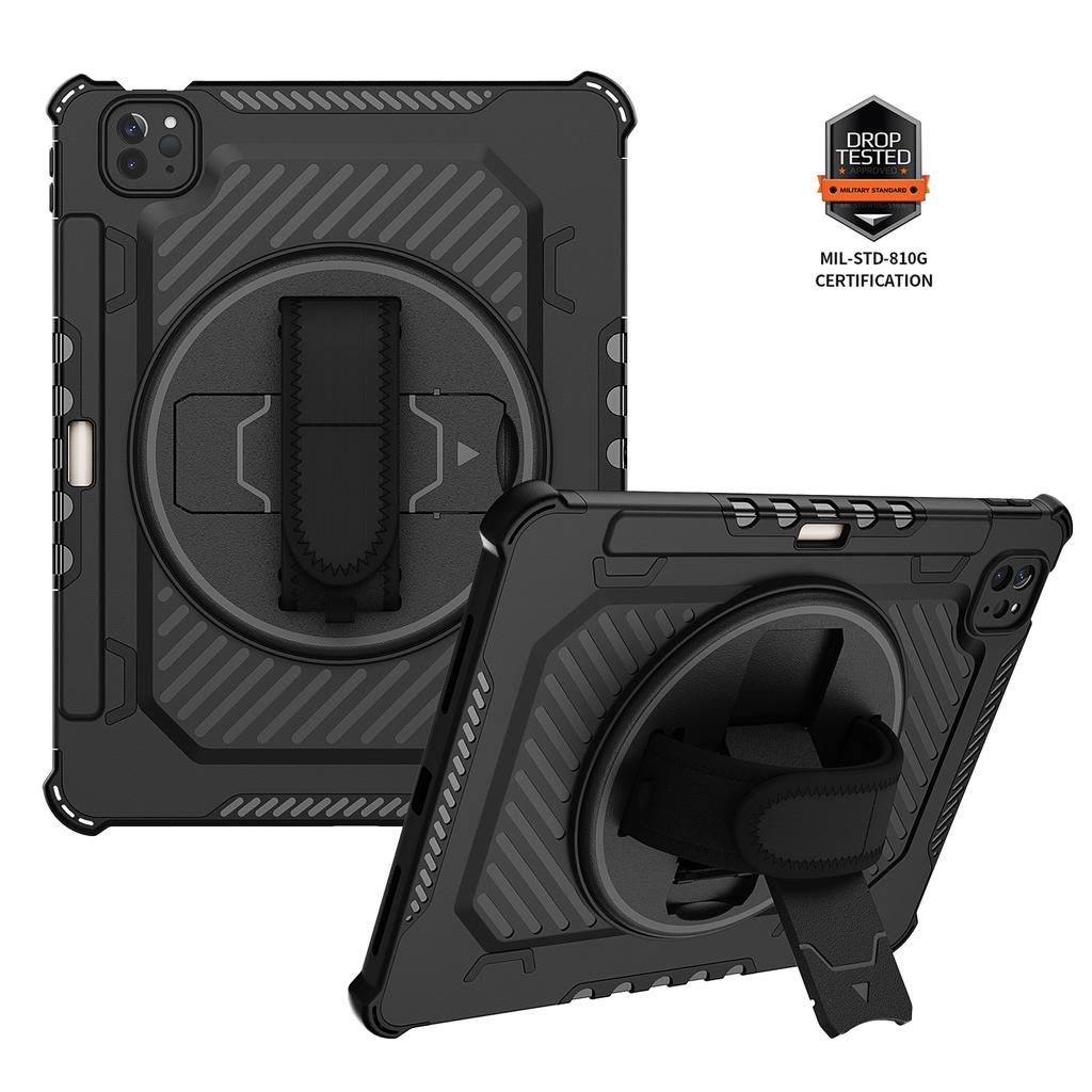 3In1 Shockproof Armor Tablet Full-Body Protect Case For IPad Pro13 M5 12.9 Air 4 5 10th A16 10.9 Kickstand Rotating Hand Strap Cover
