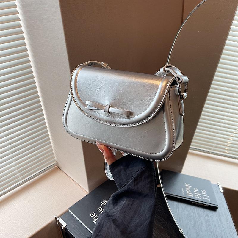 Red Bow Crossbody Bags for Women New Simple Versatile Single Shoulder Bag French Textured Leather Handbags Trend