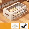 Foldable Shoe Storage Box with Dual Windows - Beige Fabric, Under-Bed Organizer for Sneakers & High Heels… More