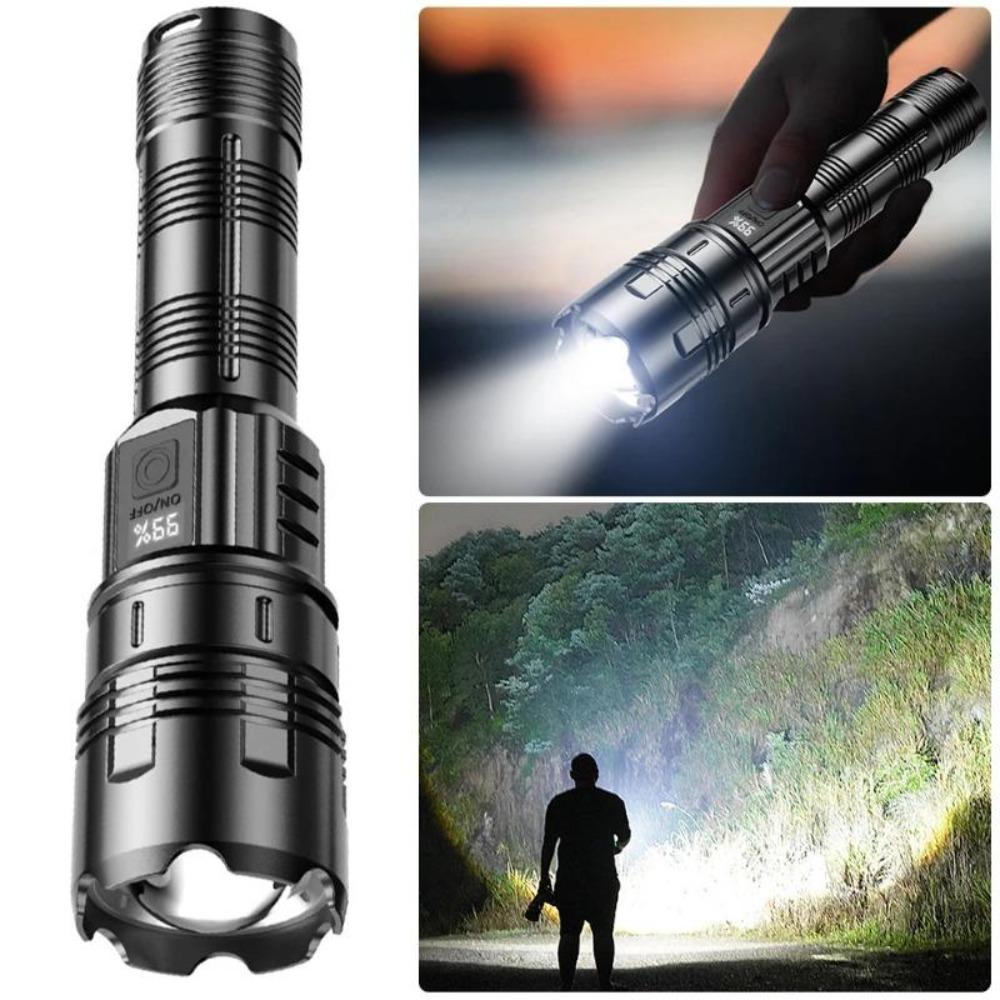 60W High-power LED Flashlight with Built-in Battery, High-power Fire Light, Camping and Fishing Long-distance Flashlight