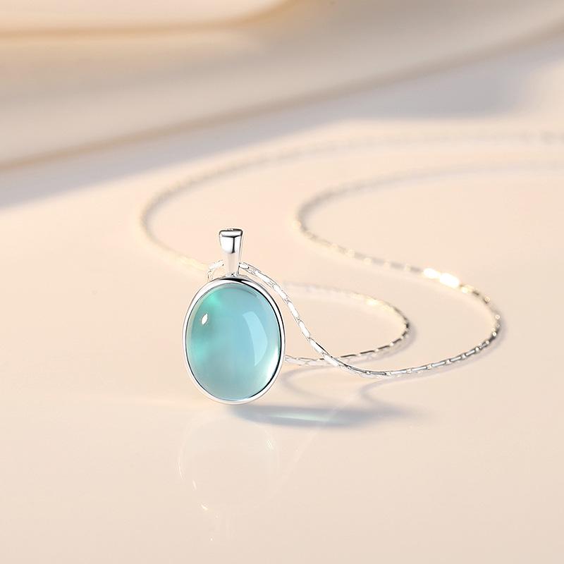 Tichya S925 Sterling Silver Moonstone/Aquamarine Necklace – Niche Design Oval Snake Chain for Women