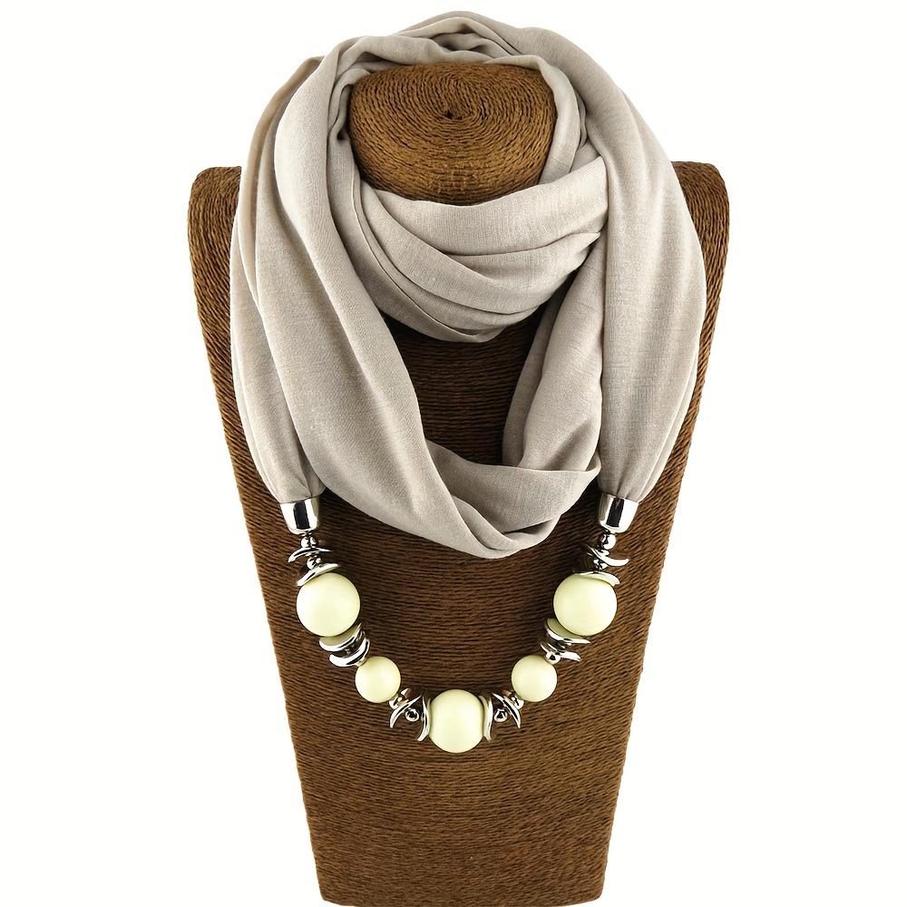 9 Colors Beads Pendant Scarf Unique Resin Beaded Necklace Scarf Boho Style Thin Breathable Scarf For Women