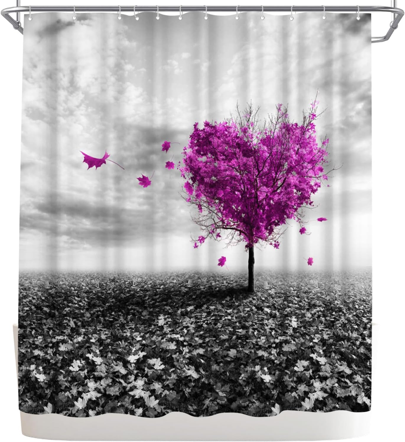 

Natural Heart Shaped Tree Shower Curtain Polyester Fabric Bathroom Decoration Waterproof Shower Curtain 180X180Cm W60H190(CM)-1 Pcs