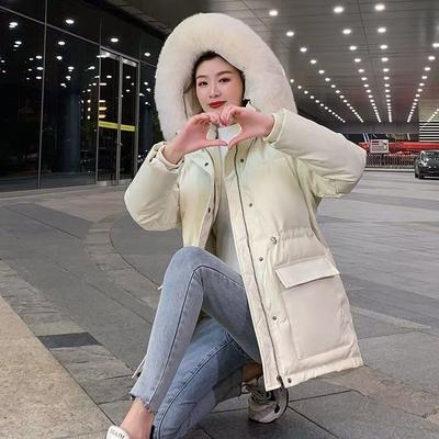 Damen wattierte Jacke Kunstpelzkragen Kapuze Parkas Koreanische Große Größe Baumwolle Jaqueta Taillenzug Midi Länge Jacken