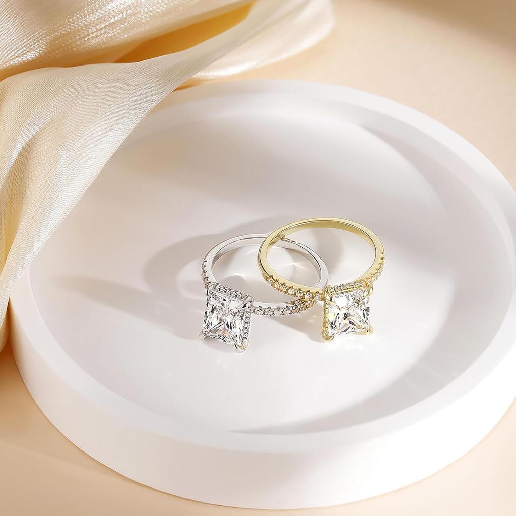 Classic Rectangle Cut White Stone Rings for Women Silvery Color Geometric White Zircon Wedding Bands Engagement Ring Bridal Jewelry