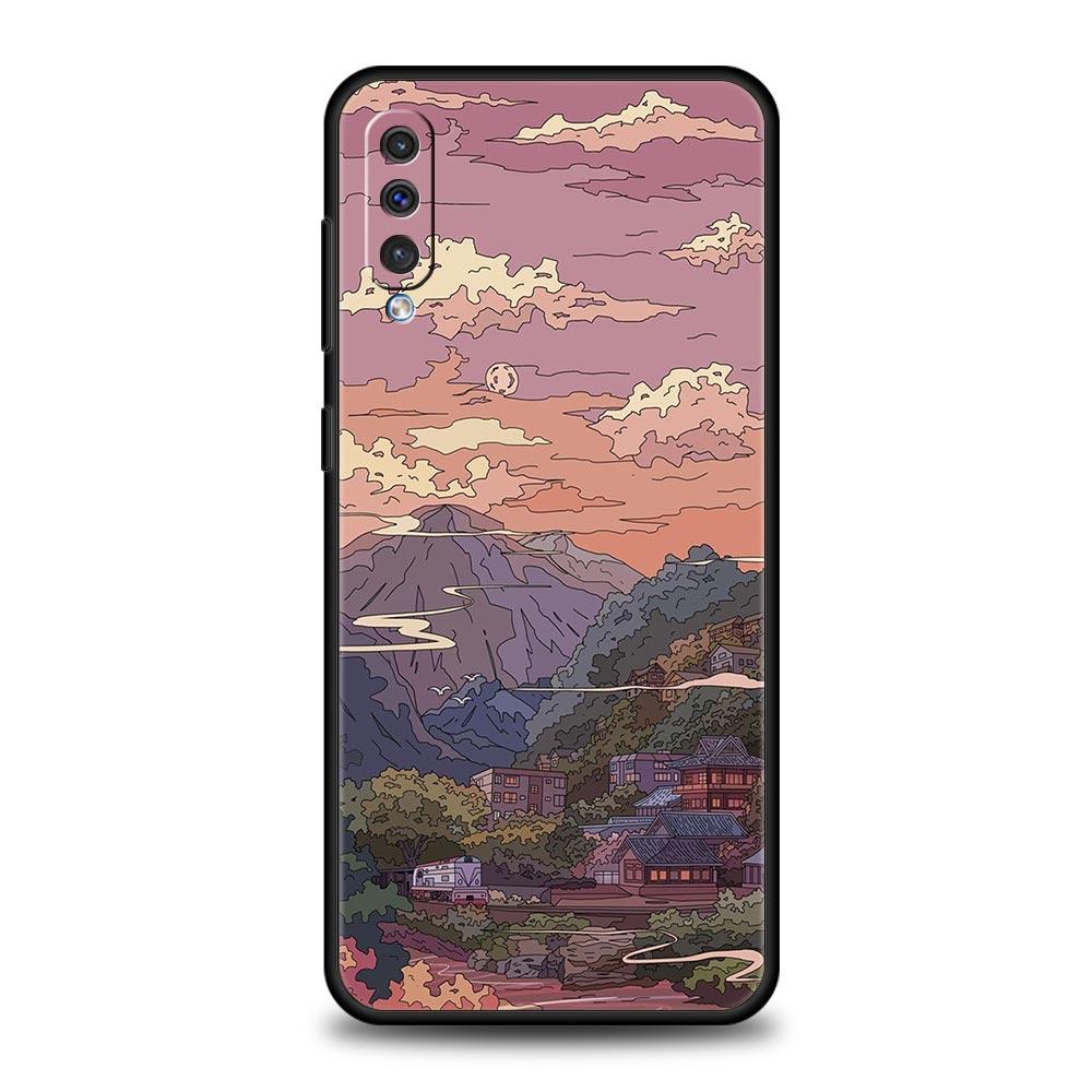 INS Korean Sunset Scenery Case For Samsung A12 A14 A32 A50 A70 A20E A20S A10 A10S A22 A30 A40 A34 A54 A42 A52 5G A02S A04s Cover