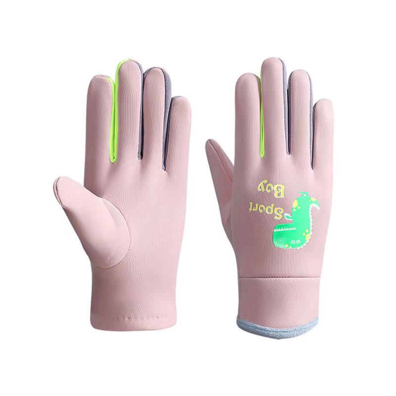 Kids' Waterproof Winter Gloves - Luminous Cartoon Dinosaur Design for Outdoor Sports & Snow Play