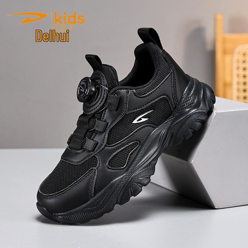 DEL Hui 2025 Spring Breathable Mesh Kids  Sports Shoes with Rotating Button for Medium and Large Children. 35 (Approx. 22.2cm)