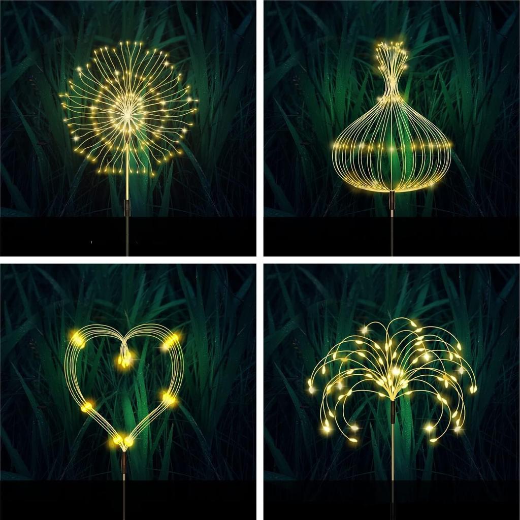 4PACK Outdoor Solar Lighting Copper Flash Post Light, LED 8 Modes Garden Landscape Light, Stainless Steel Rod with Light Source Sensor