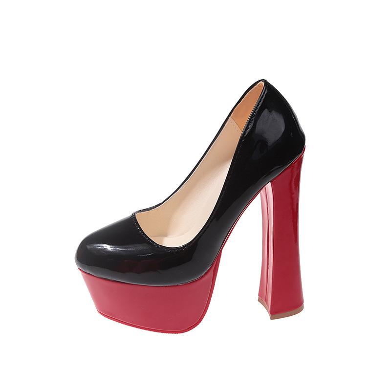Sexy and Lovely Super High Heels for Women Thick Heel Thick Waterproof Table Round Head French Retro Shallow Mouth Single Shoes