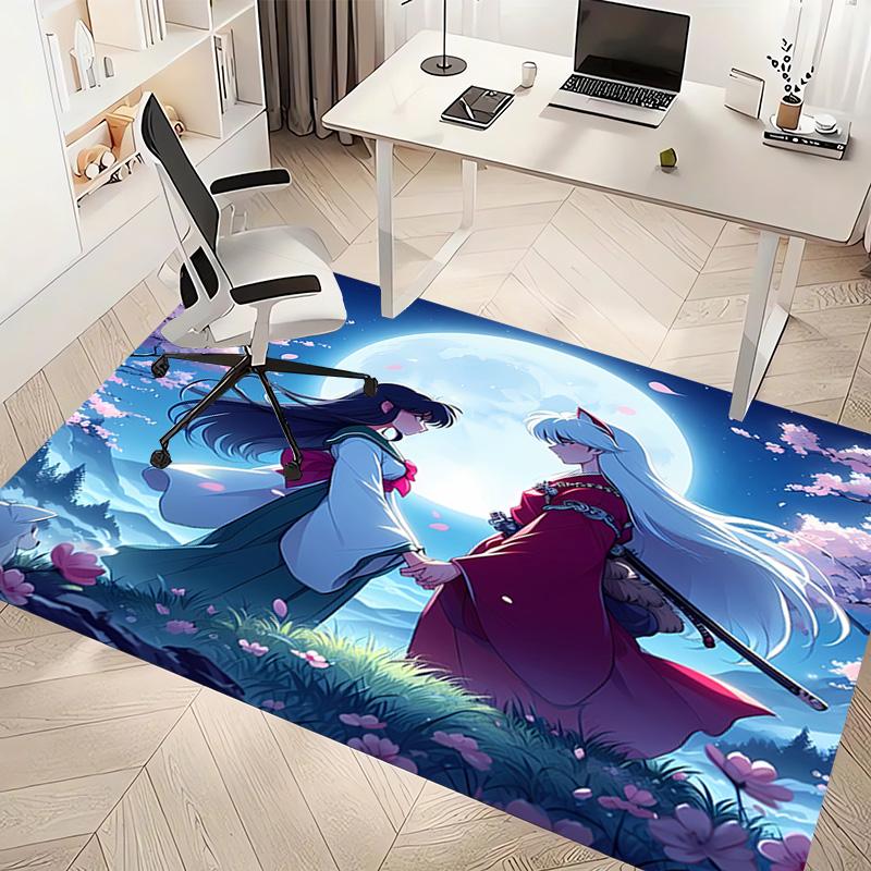 1pc Inuyasha & Kagome Print Area Rug - Soft, Washable Non-Slip Indoor Mat, Living Room, Home Office Decorative Rug,Office Decorative