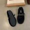 Mode Mode Runde Zehenpartie Damen Mary Janes Ballerinas Pelzschuhe Damen Schnallenriemen Schuhe Warm Damen Ballerinas Flache Schuhe