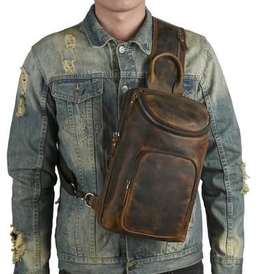 Bovenlaag Crazy Horse Leer Koeienhuid Heren Retro Europees en Amerikaans Outdoor Multifunctioneel 12 Inch Mobiele Borsttas Schoudertas