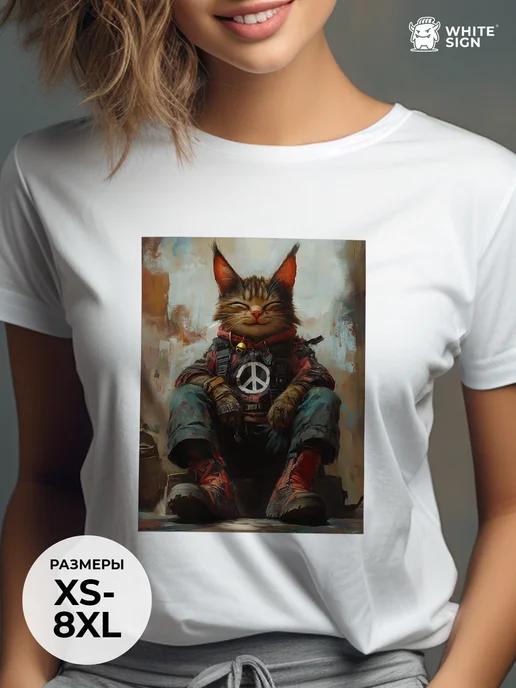 Oversized cotton T-shirt with  Cat for Peace  print S