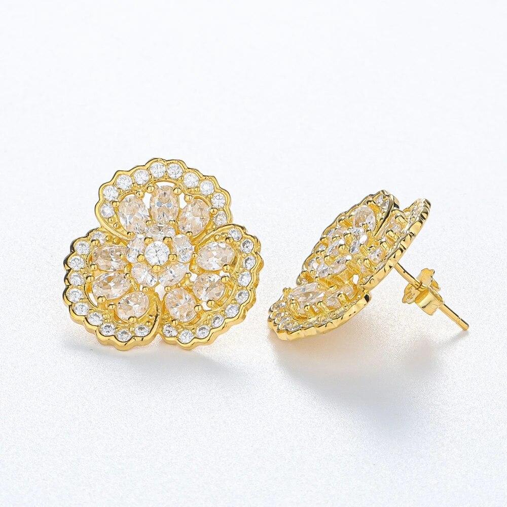 

D цвет 18-каратное позолоченное серебро 925 пробы VVS1 3EX цветок настоящий муассанит с бриллиантами серьги-гвоздики ювелирные изделия подарки на годовщину