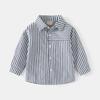 Kids Boys Long Sleeve Striped Embroidery Casual Children Shirt Spring Autumn Top