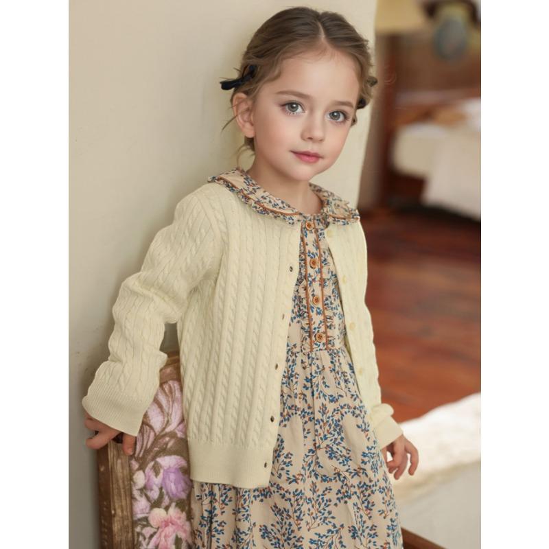 Girls Long Sleeve Knit Cardigan Solid Color Casual Kids Top