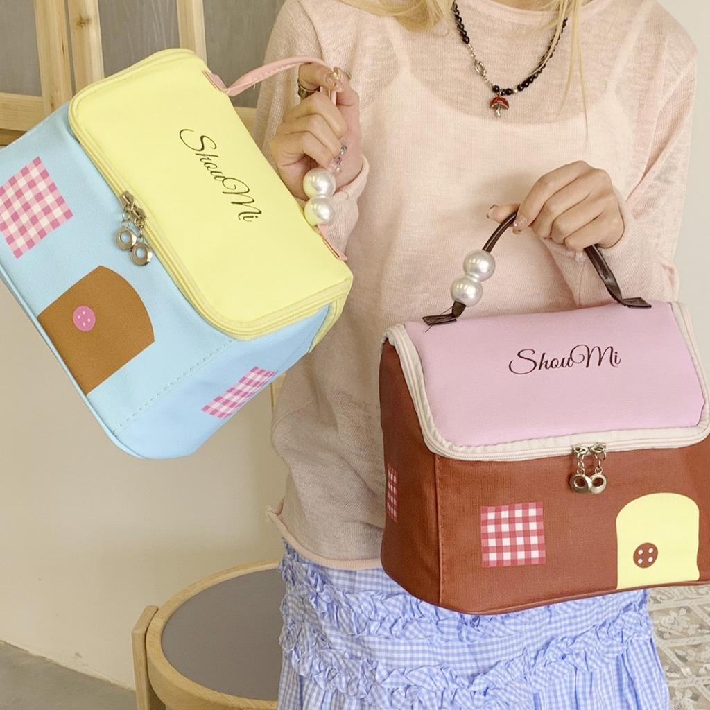 New Cute Dopamine Color Small House Portable Travel Portable Large Capacity Cartoon Storage Bag Cosmetic Bag