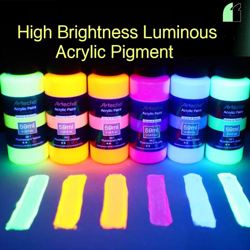 59ML Glow In Dark Acrylic Paint for Hand-Painted Wall Creative Diy Glass Clothes Shoes Luminous Fluorescent Epoxy Resin Pigment