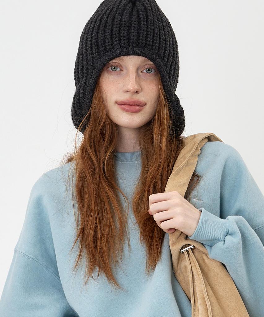 THE-ABON Snow Earflap Knit Charcoal