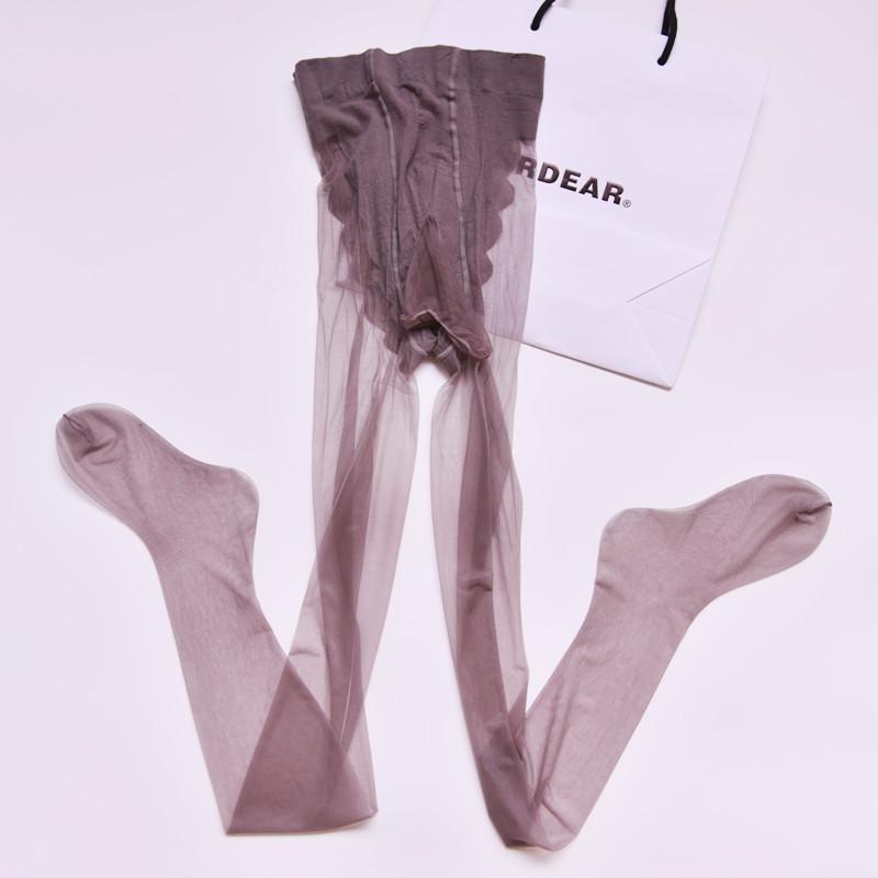 Sexy 3D Schmetterling T-Schritt Glänzend Durchsichtig U-förmige Beule Strümpfe Offen Schließbar Ärmel Eng Durchsichtig Glänzend Strumpfhose Strumpfhosen Plus U Pouch JJ Open gray