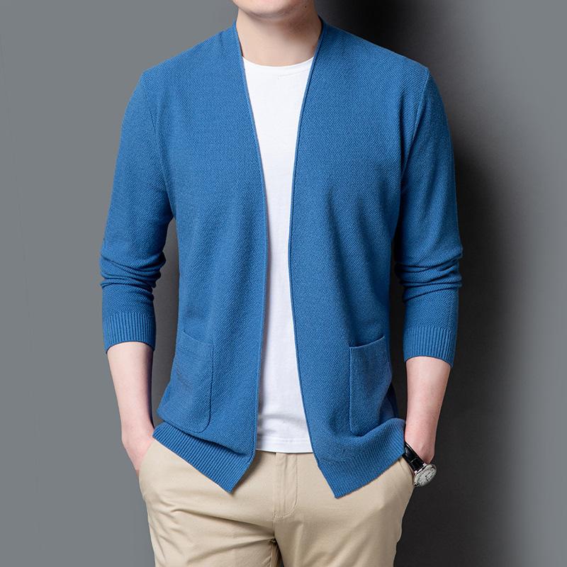 Korean Style Solid Color Long Sleeve Knit Cardigan Sweater For Young Men