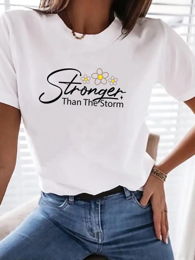 (Aziatische maat) letter bloem schattig Print Dameskleding T-shirt Top Vrouw Korte Mouw T-shirt Mode Vrouwelijke Grafische T-shirts