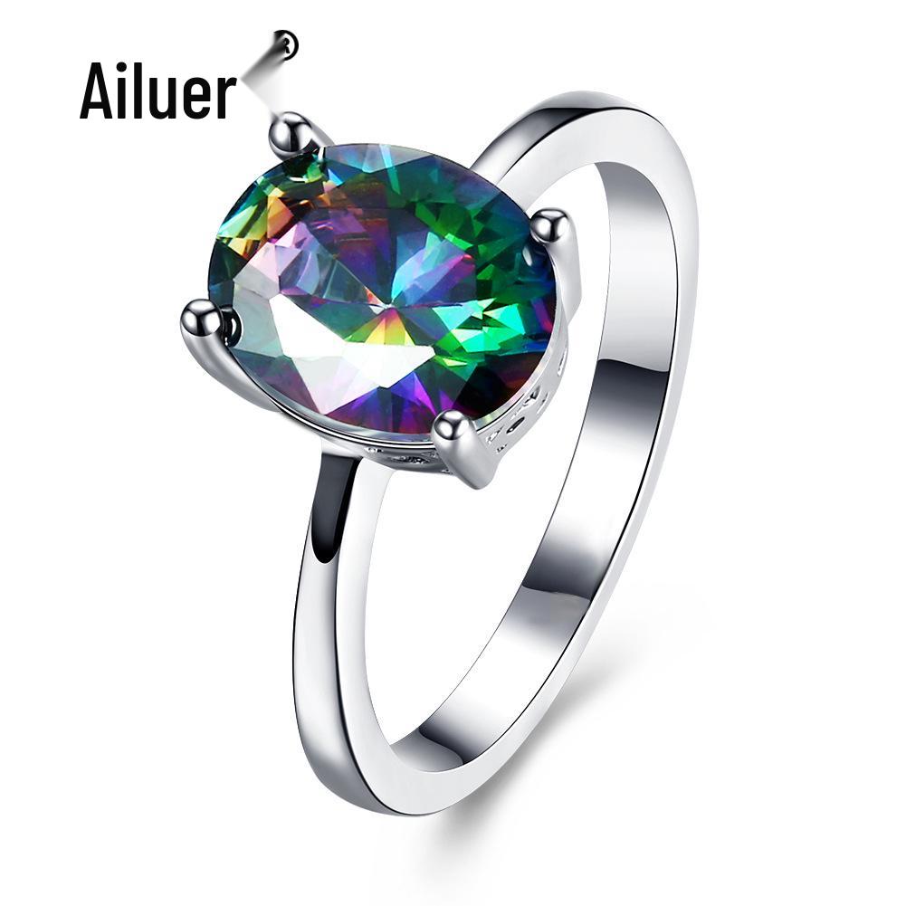 Women's Bestseller White Gold Oval Zircon Wedding Ring with Crystals